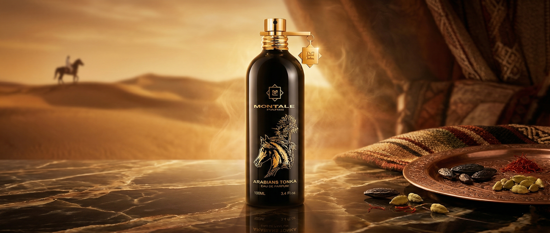 Flakon perfum Montale Arabians Tonka na luksusowym tle.